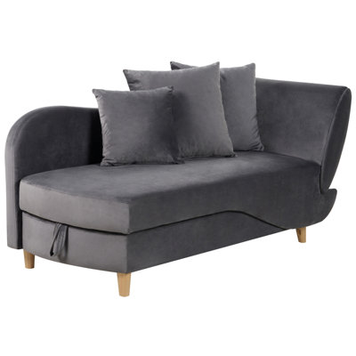 Right Hand Velvet Chaise Lounge with Storage Dark Grey MERI II