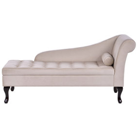 Right Hand Velvet Chaise Lounge with Storage Light Beige PESSAC