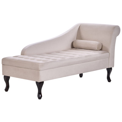 Right Hand Velvet Chaise Lounge with Storage Light Beige PESSAC