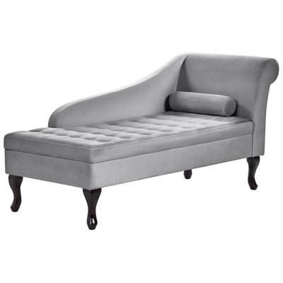Right Hand Velvet Chaise Lounge with Storage Light Grey PESSAC