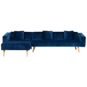 Right Hand Velvet Corner Sofa Bed Navy Blue VADSO