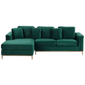 Right Hand Velvet Corner Sofa Emerald Green OSLO