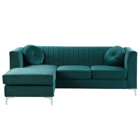Right Hand Velvet Corner Sofa Green TIMRA