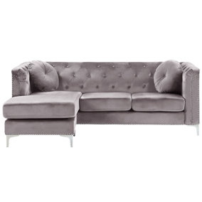 Right Hand Velvet Corner Sofa Grey FLEN
