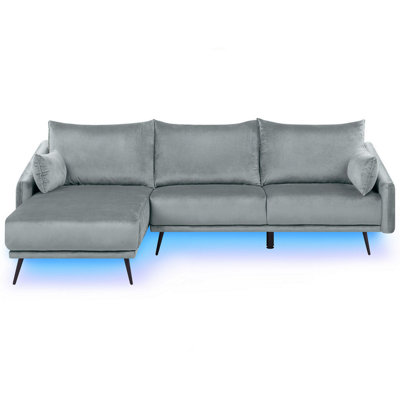 Right Hand Velvet Corner Sofa LED Grey VARDE