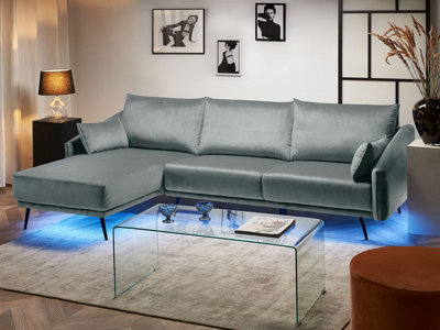 Right Hand Velvet Corner Sofa LED Grey VARDE