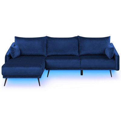 Right Hand Velvet Corner Sofa LED Navy Blue VARDE