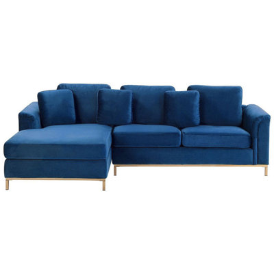 Right Hand Velvet Corner Sofa Navy Blue OSLO