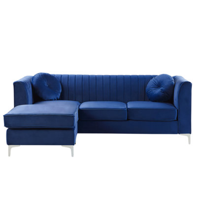 Right Hand Velvet Corner Sofa Navy Blue TIMRA