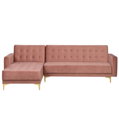 Right Hand Velvet Corner Sofa Pink ABERDEEN