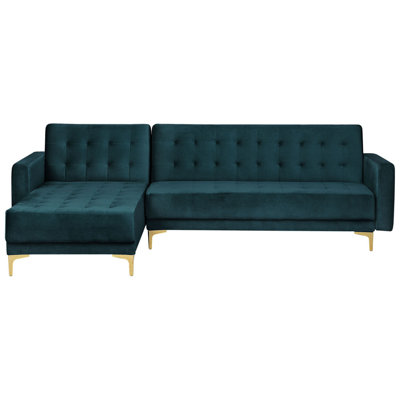 Right Hand Velvet Corner Sofa Teal ABERDEEN