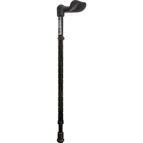 Right Handed Ergonomic Handled Walking Stick - Telescopic Height - Gloss Black