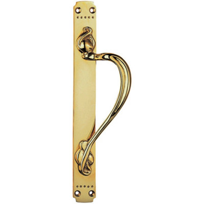 Right Handeda Door Pull Handle With Dot Pattern 384 x 42.5mm Polished Brass