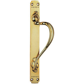 Right Handeda Door Pull Handle With Dot Pattern 384 x 42.5mm Polished Brass