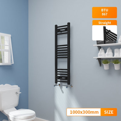 Right Radiators 1000x300 mm Straight Heated Towel Rail Radiator Bathroom Ladder Warmer Black