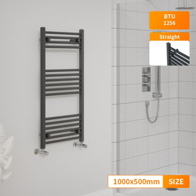 Right Radiators 1000x500 mm Straight Heated Towel Rail Radiator Bathroom Ladder Warmer Anthracite