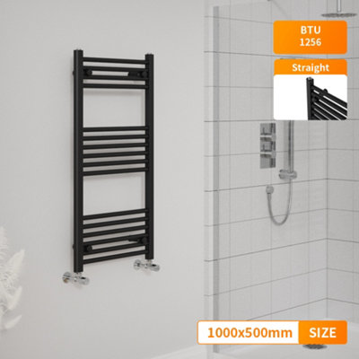 Right Radiators 1000x500 mm Straight Heated Towel Rail Radiator Bathroom Ladder Warmer Black