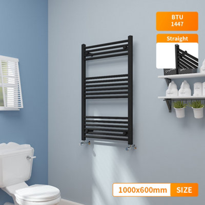 Right Radiators 1000x600 mm Straight Heated Towel Rail Radiator Bathroom Ladder Warmer Black