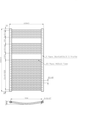Right Radiators 1100x600 mm Bathroom Curved Heated Towel Rail Radiator Warmer Ladder White