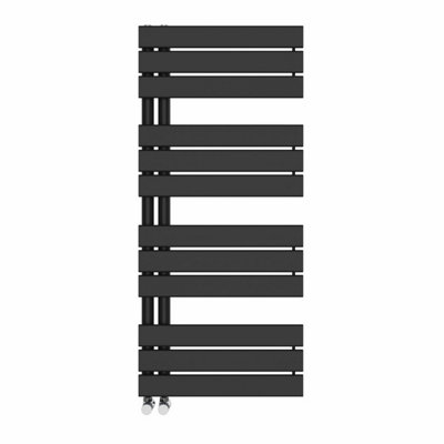 Right Radiators 1126x500 mm Designer Flat Panel Heated Towel Rail Radiator Bathroom Ladder Warmer Black