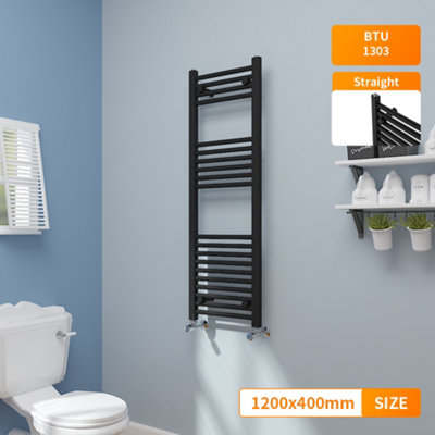 Right Radiators 1200x400 mm Straight Heated Towel Rail Radiator Bathroom Ladder Warmer Black