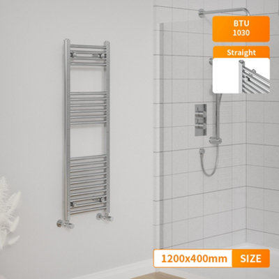 Right Radiators 1200x400 mm Straight Heated Towel Rail Radiator Bathroom Ladder Warmer Chrome