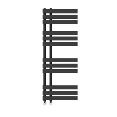 Right Radiators 1200x450 mm Designer D Shape Heated Towel Rail Radiator Bathroom Ladder Warmer Black