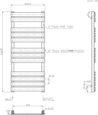 Right Radiators 1200x500 mm Designer Flat Panel Heated Towel Rail ...