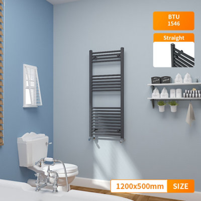 Right Radiators 1200x500 mm Straight Heated Towel Rail Radiator Bathroom Ladder Warmer Anthracite