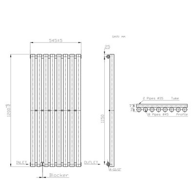 Right Radiators 1200x545 mm Single Vertical Round Column Style Designer ...