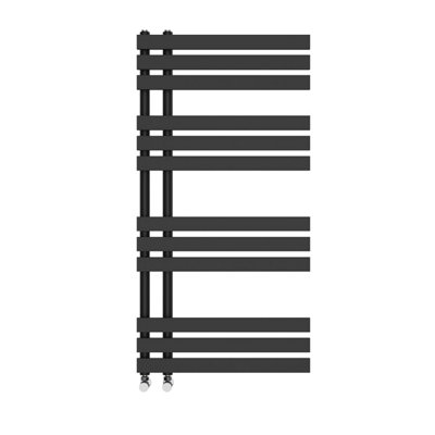 Right Radiators 1200x600 mm Designer D Shape Heated Towel Rail Radiator Bathroom Ladder Warmer Black