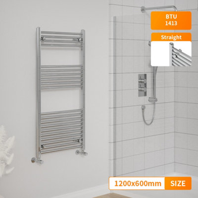 Right Radiators 1200x600 mm Straight Heated Towel Rail Radiator Bathroom Ladder Warmer Chrome