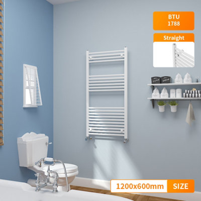 Right Radiators 1200x600 mm Straight Heated Towel Rail Radiator Bathroom Ladder Warmer White