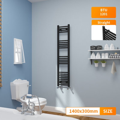 Right Radiators 1400x300 mm Straight Heated Towel Rail Radiator Bathroom Ladder Warmer Black