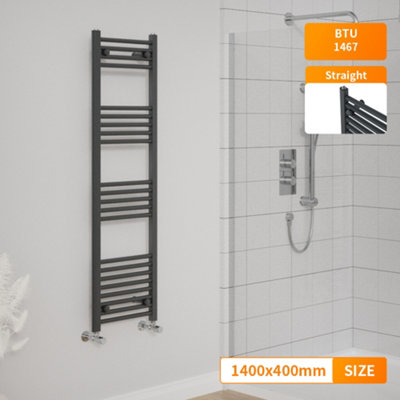 Right Radiators 1400x400 mm Straight Heated Towel Rail Radiator Bathroom Ladder Warmer Anthracite