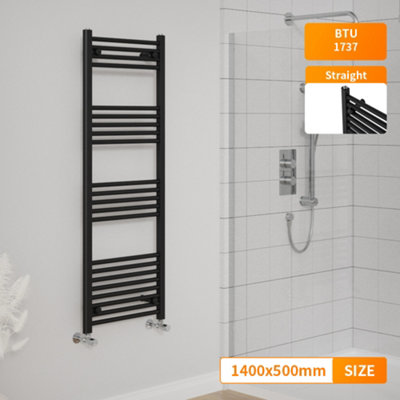 Right Radiators 1400x500 mm Straight Heated Towel Rail Radiator Bathroom Ladder Warmer Black