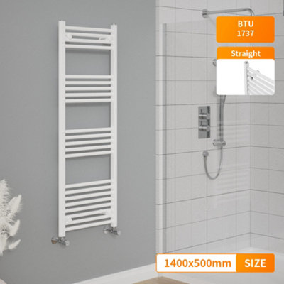 Right Radiators 1400x500 mm Straight Heated Towel Rail Radiator Bathroom Ladder Warmer White