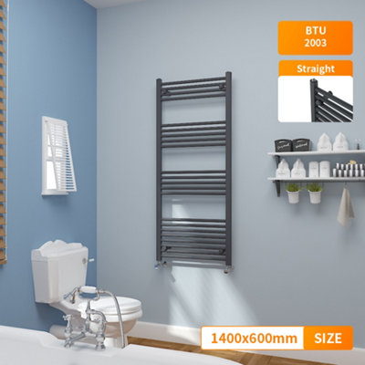 Right Radiators 1400x600 mm Straight Heated Towel Rail Radiator Bathroom Ladder Warmer Anthracite