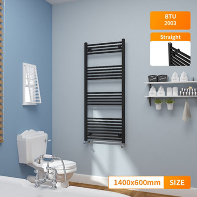 Right Radiators 1400x600 mm Straight Heated Towel Rail Radiator Bathroom Ladder Warmer Black