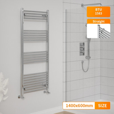 Right Radiators 1400x600 mm Straight Heated Towel Rail Radiator Bathroom Ladder Warmer Chrome