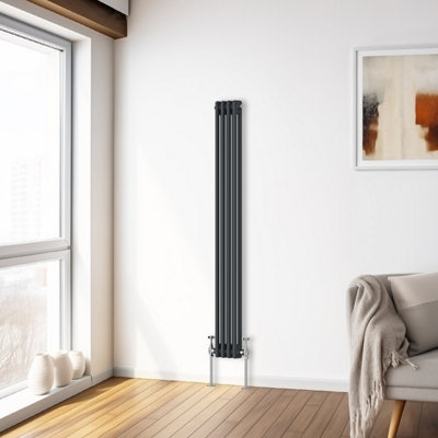 Right Radiators 1500x200 mm Vertical Traditional 2 Column Cast Iron Style Radiator Anthracite