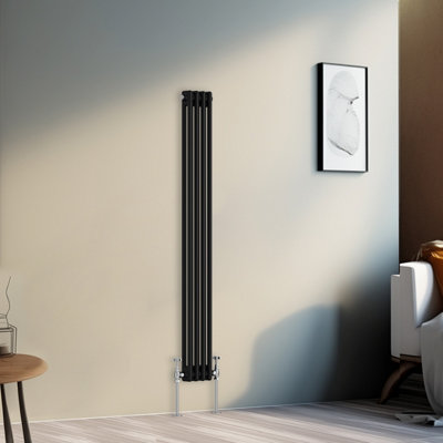 Right Radiators 1500x200 mm Vertical Traditional 2 Column Cast Iron Style Radiator Black