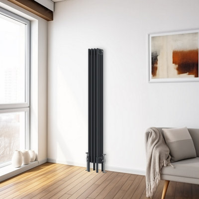 Right Radiators 1500x200 mm Vertical Traditional 4 Column Cast Iron Style Radiator Anthracite