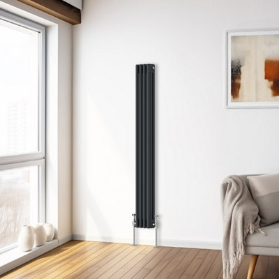 Right Radiators 1500x202 mm Vertical Traditional 3 Column Cast Iron Style Radiator Anthracite