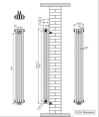 Right Radiators 1500x202 mm Vertical Traditional 3 Column Cast Iron Style Radiator Anthracite