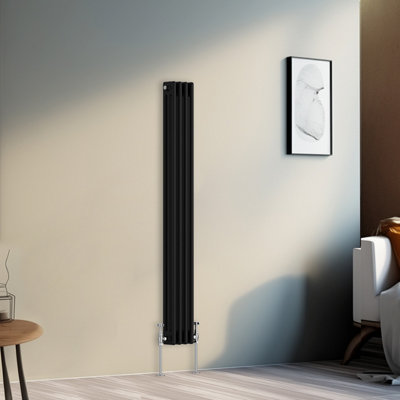 Right Radiators 1500x202 mm Vertical Traditional 3 Column Cast Iron Style Radiator Black