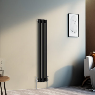 Right Radiators 1500x290 mm Vertical Traditional 2 Column Cast Iron Style Radiator Black