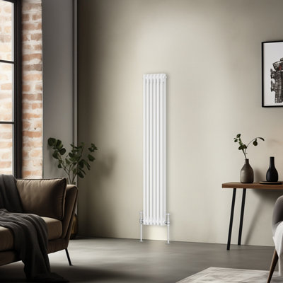 Right Radiators 1500x290 mm Vertical Traditional 2 Column Cast Iron Style Radiator White