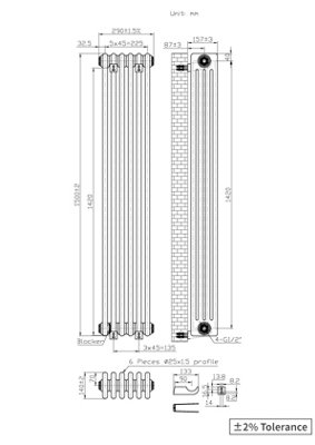 Right Radiators 1500x290 mm Vertical Traditional 4 Column Cast Iron Style Radiator Anthracite
