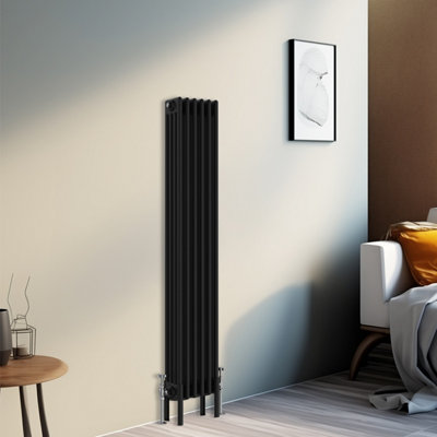 Right Radiators 1500x290 mm Vertical Traditional 4 Column Cast Iron Style Radiator Black